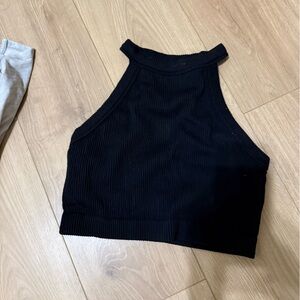 Aerie Black Ribbed Halter Top